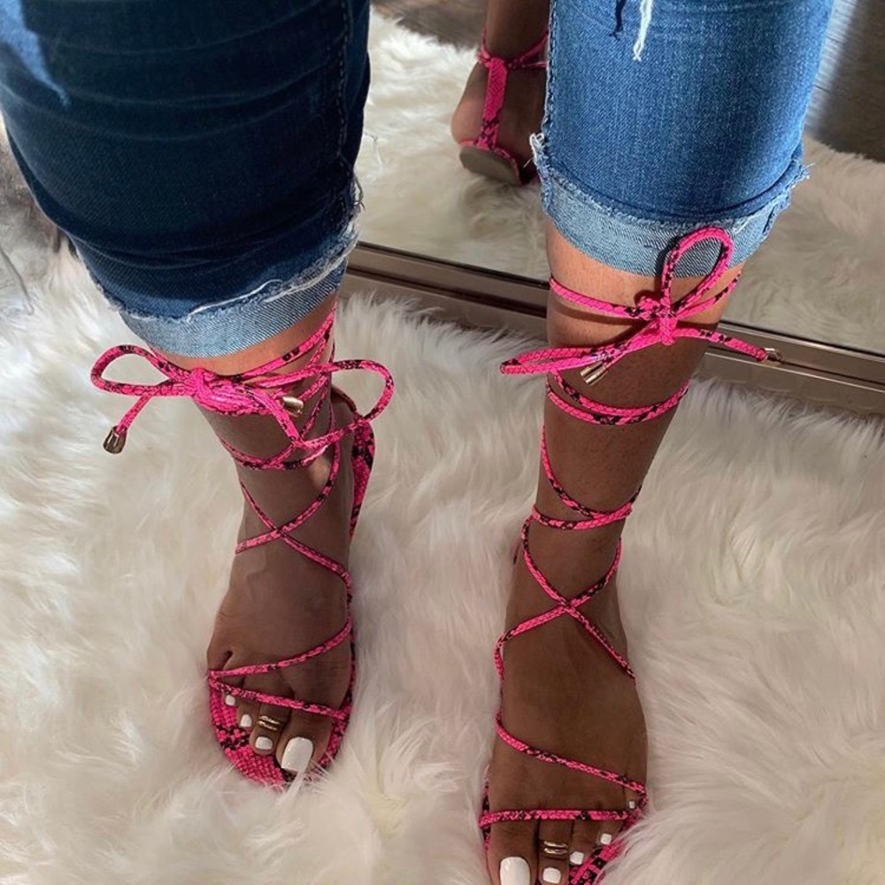 Pink tie up sandals